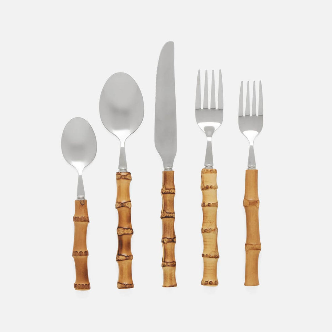 Zoya Matte Silver Flatware 5-Piece Set: Knife Dinner Fork Salad Fork Soup Spoon Tea Spoon