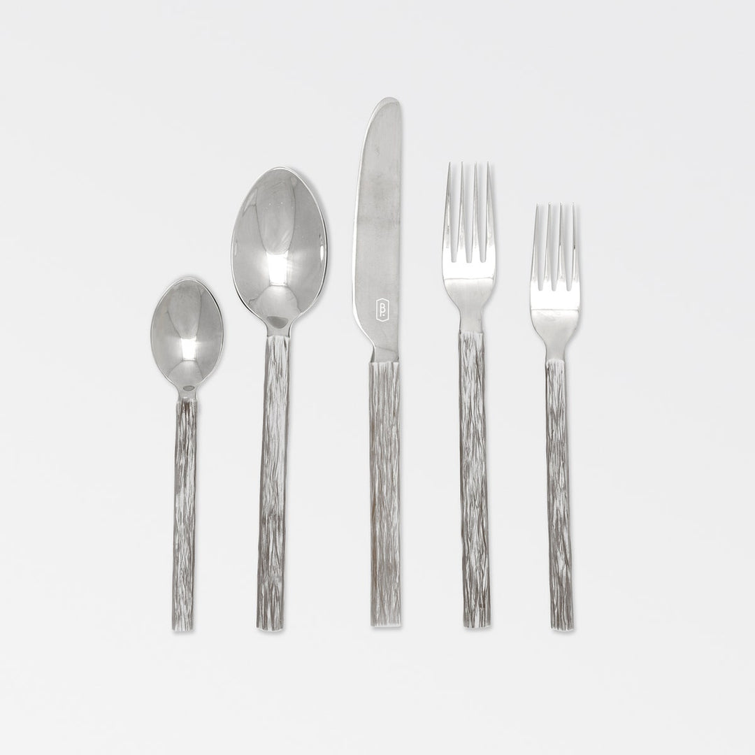 Harrison Silver Faux Bois Flatware 5-Piece Set: Knife Dinner Fork Salad Fork Soup Spoon Tea Sp