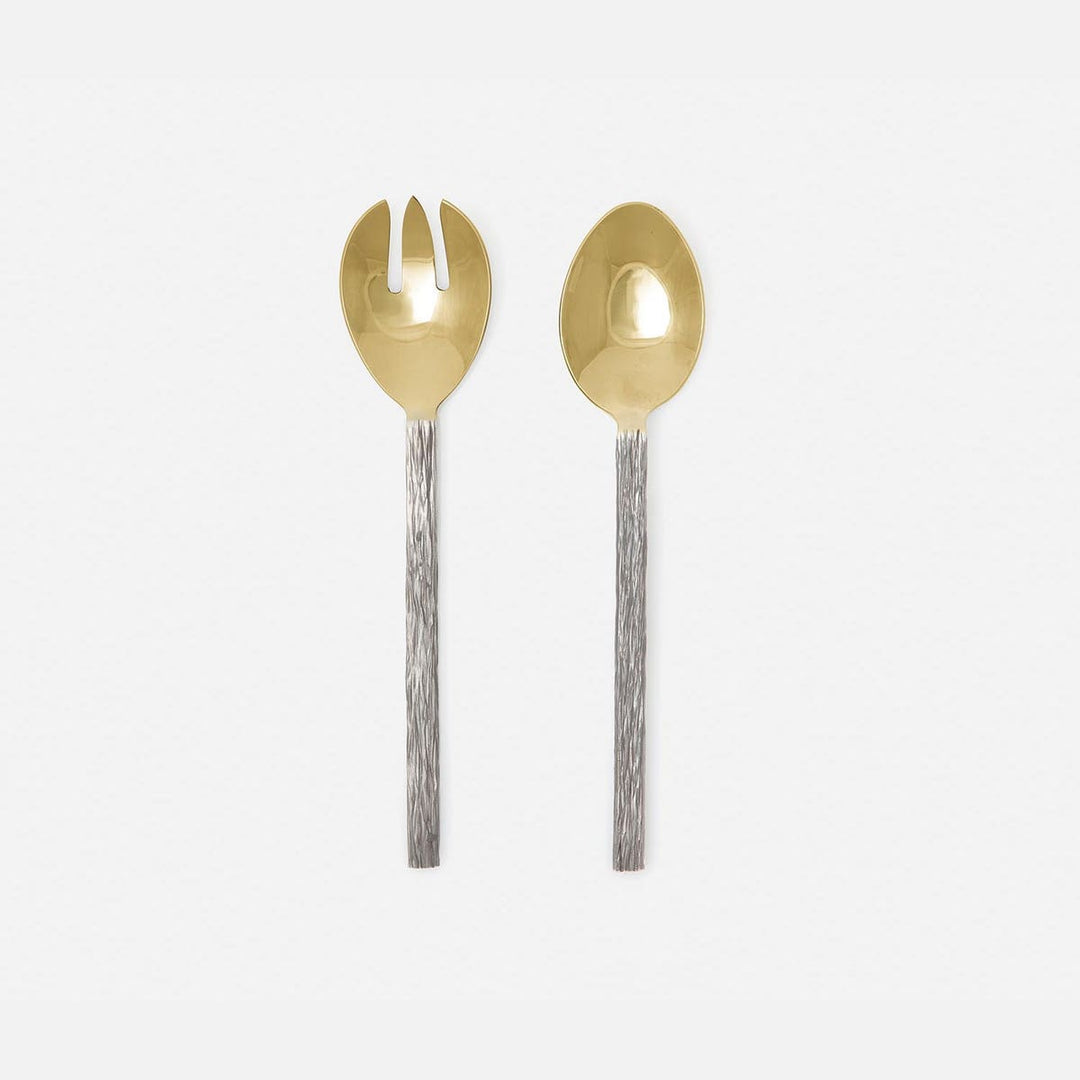 Harrison Silver Faux Bois/Polished Gold Serving Set 2-Piece Set: Serving Spoon Serving Fork