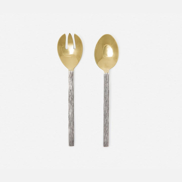 Harrison Silver Faux Bois/Polished Gold Serving Set 2-Piece Set: Serving Spoon Serving Fork