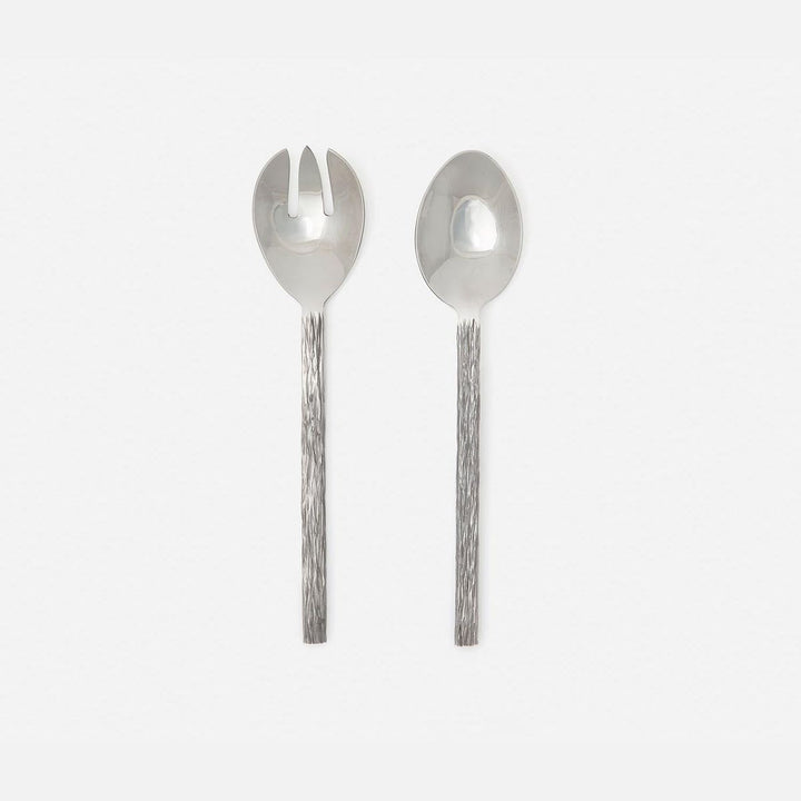 Harrison Silver Faux Bois Serving Set 2-Piece Set: Serving Spoon Serving Fork