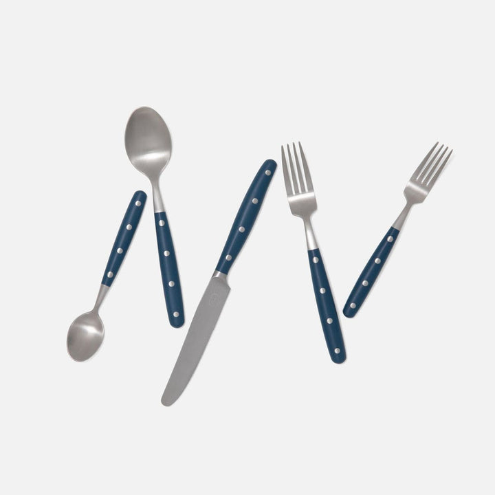 Jones Blue Pom Handle/Silver Stainless Steel Flatware 5-Piece Set