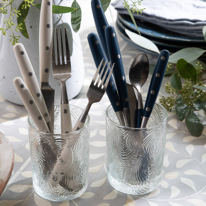 Jones Blue Pom Handle/Silver Stainless Steel Flatware 5-Piece Set