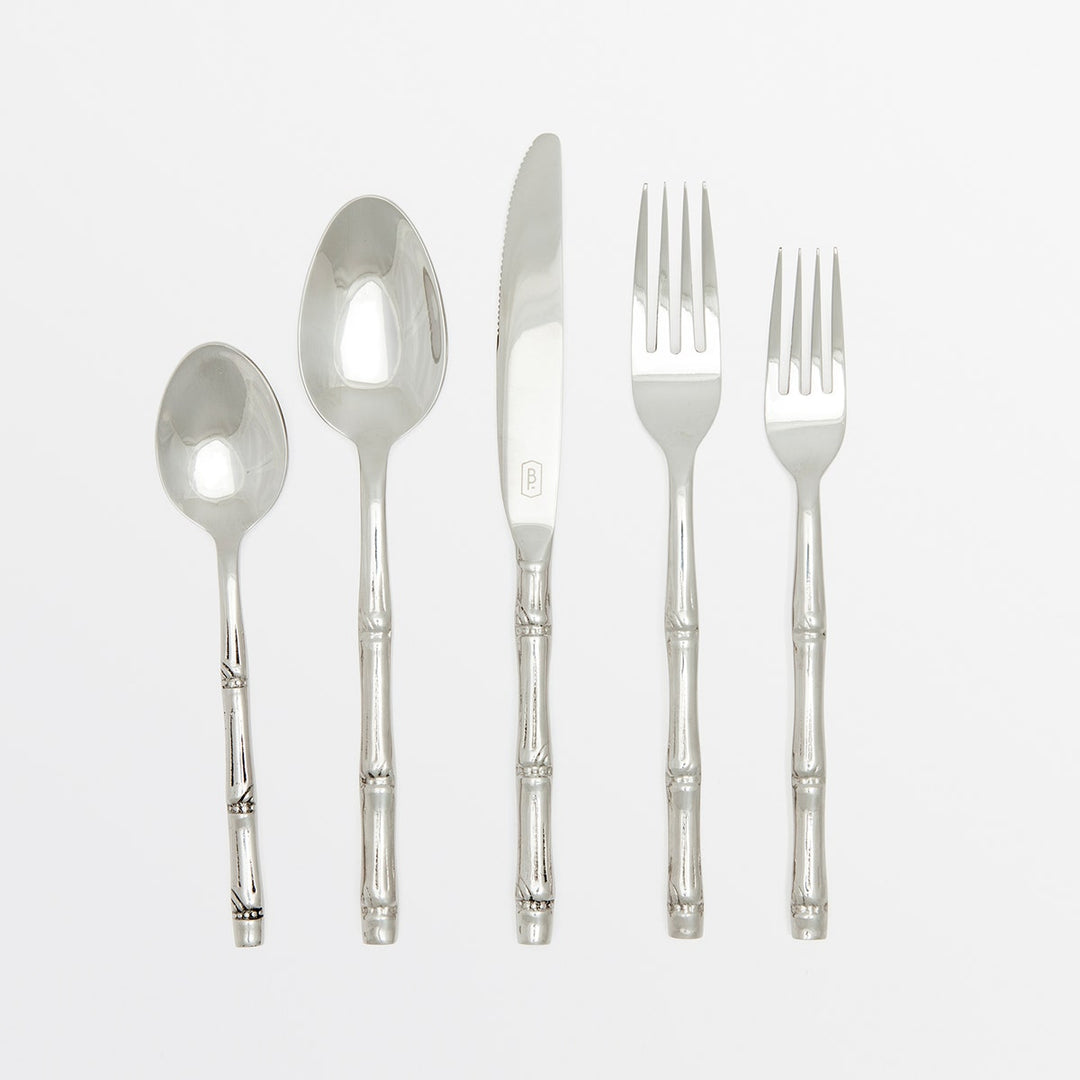 Liliana Polished Silver Flatware 5-Piece Set: Knife Dinner Fork Salad Fork Soup Spoon Tea Spoo