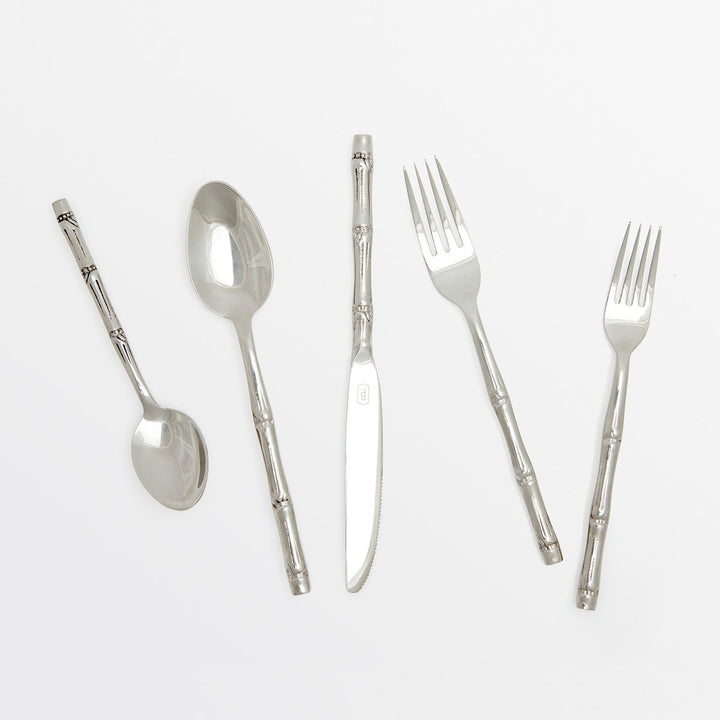 Liliana Polished Silver Flatware 5-Piece Set: Knife Dinner Fork Salad Fork Soup Spoon Tea Spoo