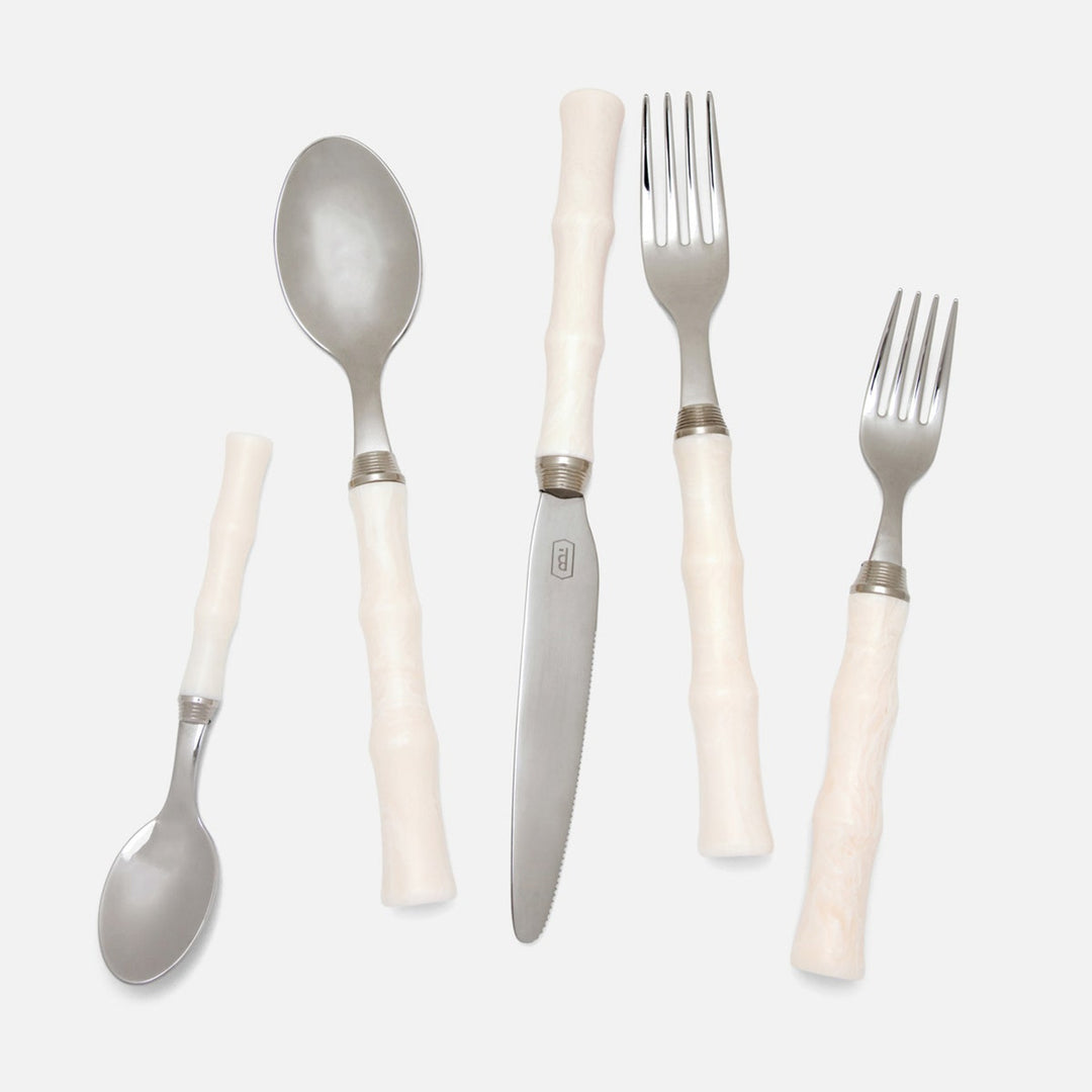 Montecito Ivory Acrylic Flatware 5-Piece Set: Knife Dinner Fork Salad Fork Soup Spoon Tea Spoo