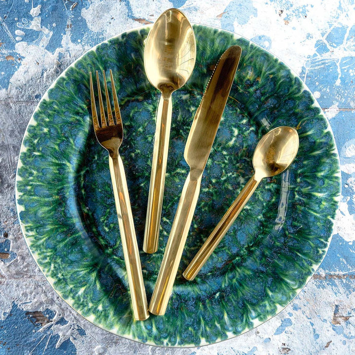 Roland Polished Gold Flatware 5-Piece Set: Knife Dinner Fork Salad Fork Soup Spoon Tea Spoon