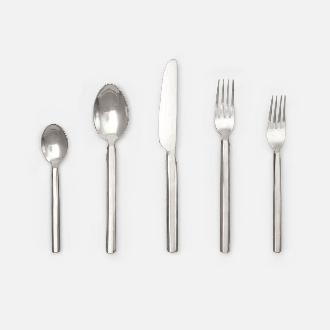 Roland Polished Silver Flatware 5-Piece Set: Knife Dinner Fork Salad Fork Soup Spoon Tea Spoon