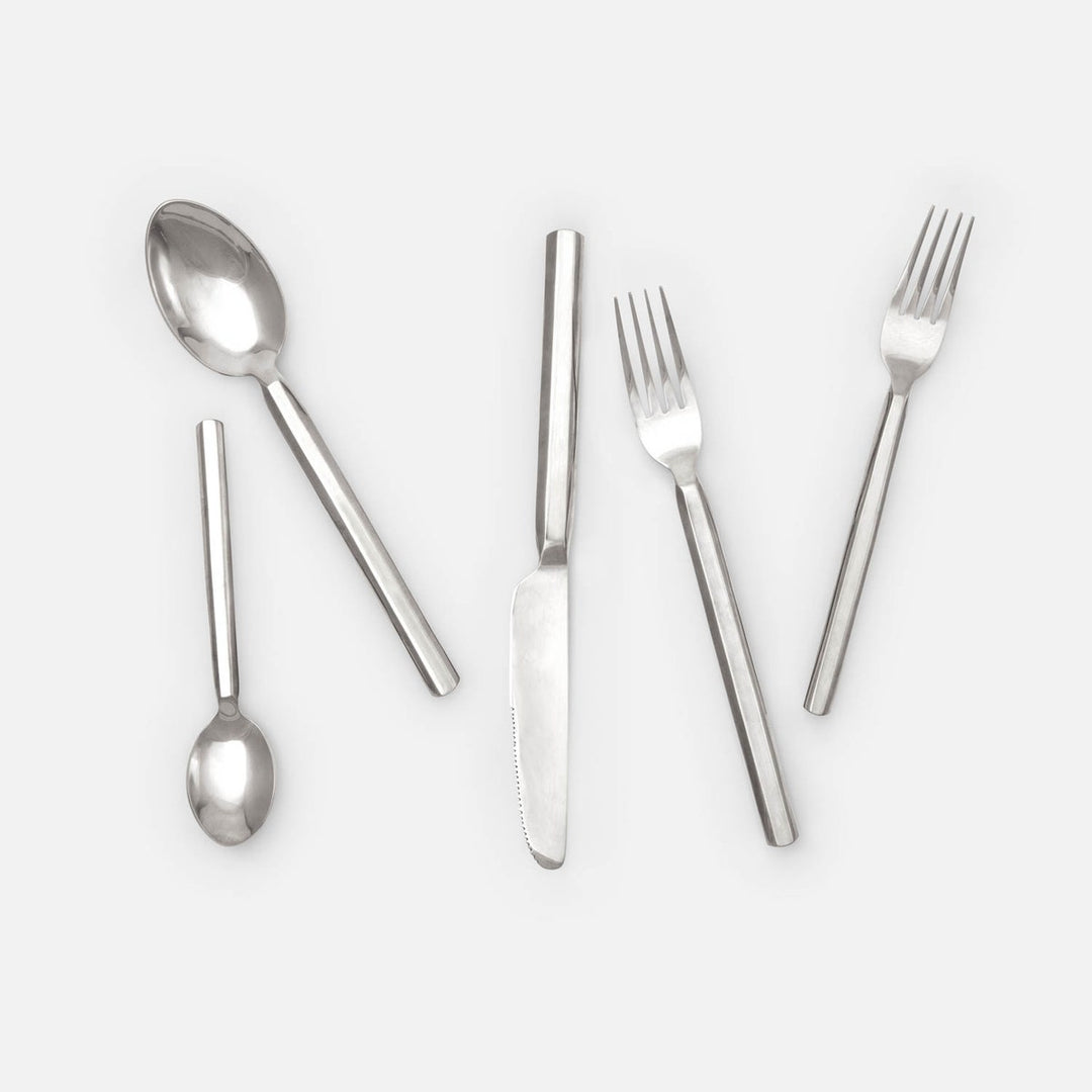 Roland Polished Silver Flatware 5-Piece Set: Knife Dinner Fork Salad Fork Soup Spoon Tea Spoon