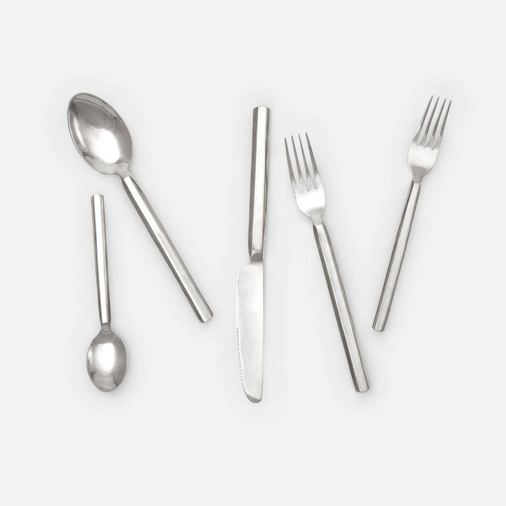 Roland Polished Silver Flatware 5-Piece Set: Knife Dinner Fork Salad Fork Soup Spoon Tea Spoon