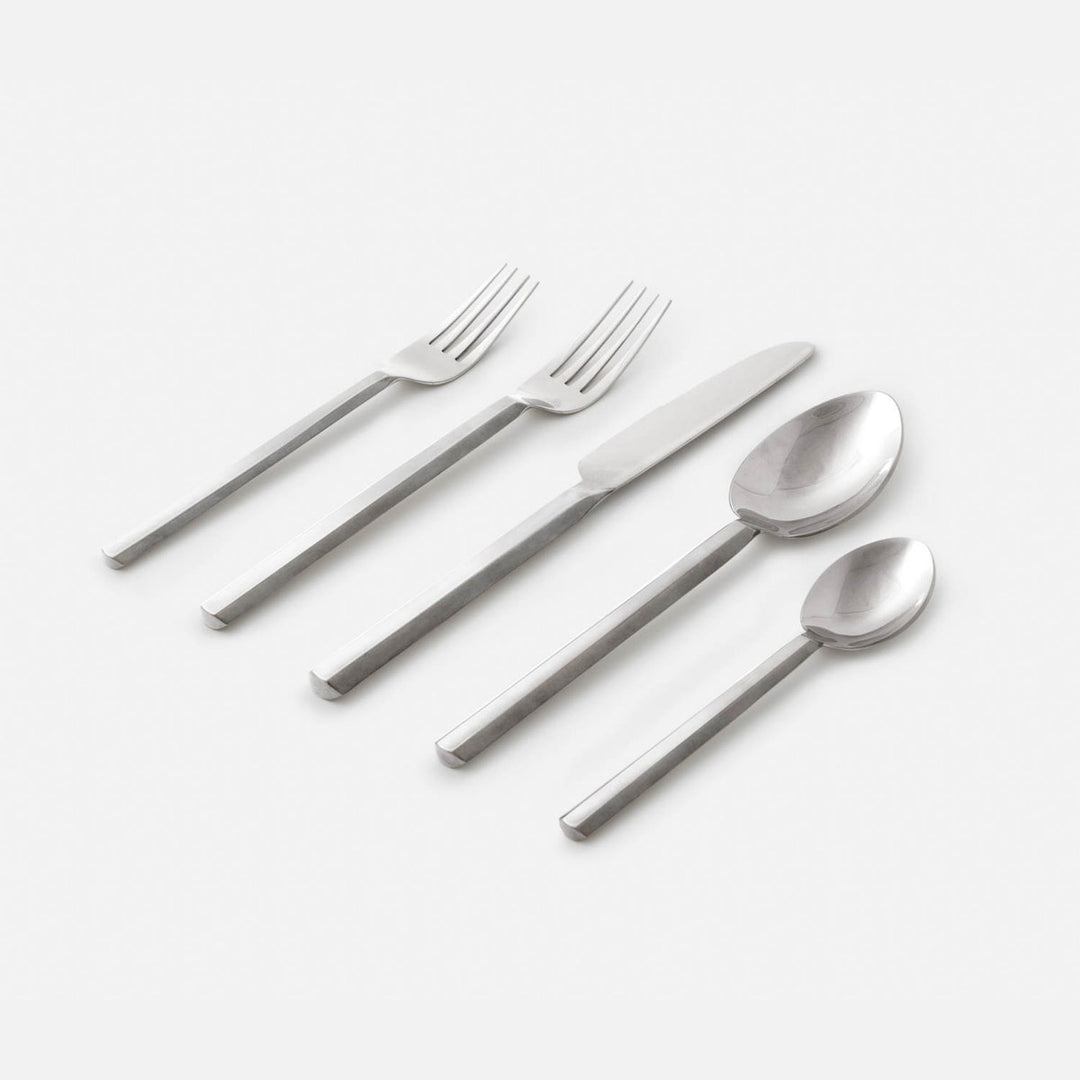 Roland Polished Silver Flatware 5-Piece Set: Knife Dinner Fork Salad Fork Soup Spoon Tea Spoon
