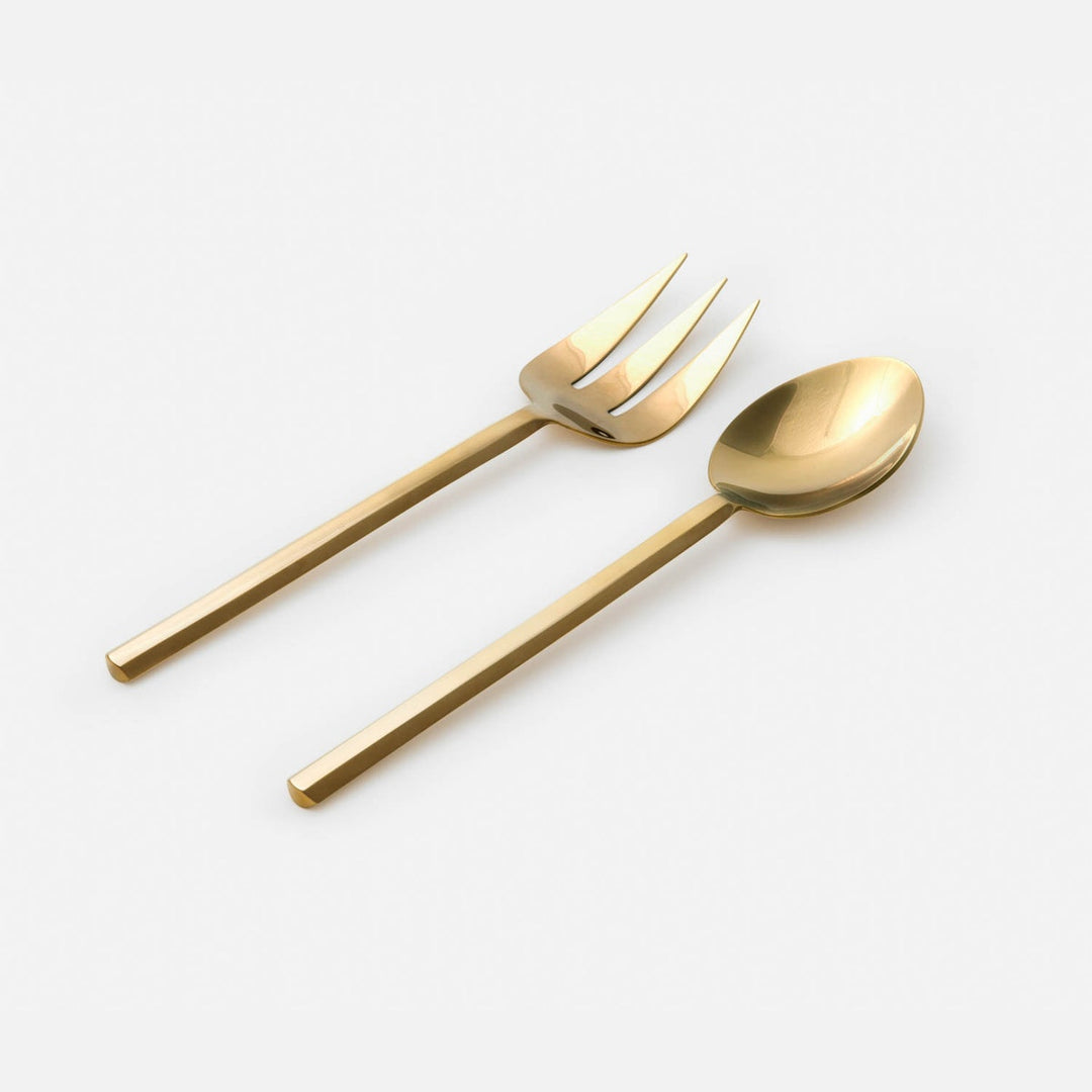 Roland Polished Gold Serving Set 2-Piece Set: Serving Spoon Serving Fork