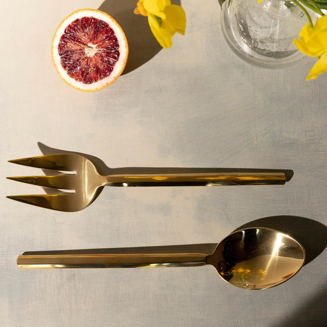 Roland Polished Gold Serving Set 2-Piece Set: Serving Spoon Serving Fork