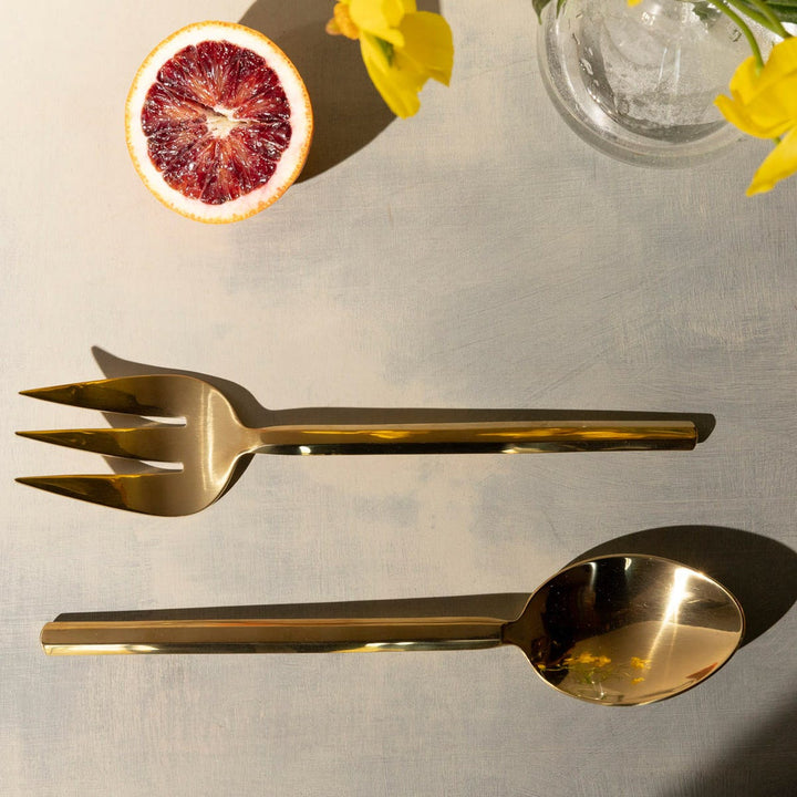 Roland Polished Gold Serving Set 2-Piece Set: Serving Spoon Serving Fork