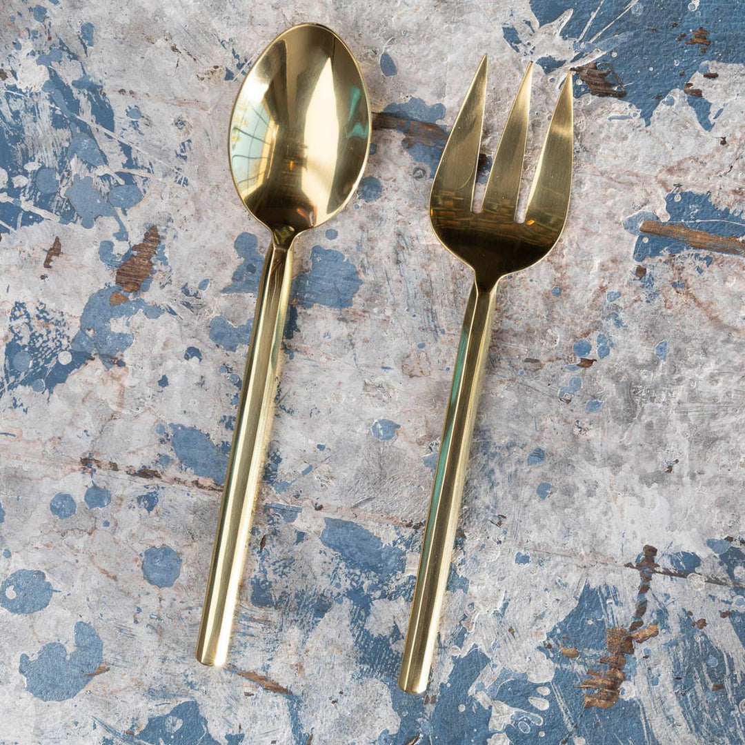 Roland Polished Gold Serving Set 2-Piece Set: Serving Spoon Serving Fork