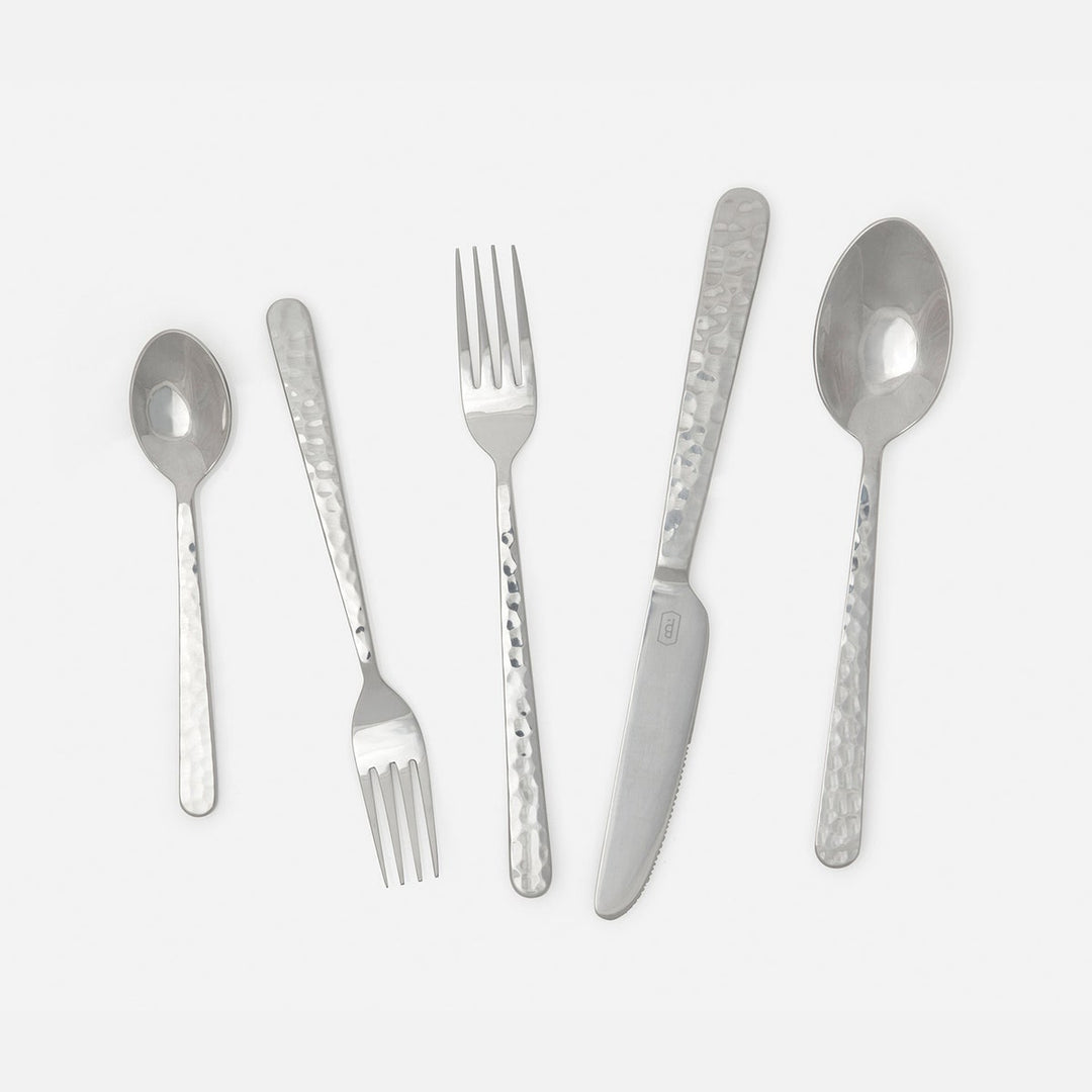 Zora Polished Silver Flatware Collection 5-Piece Set: Knife Dinner Fork Salad Fork Soup Spoon T
