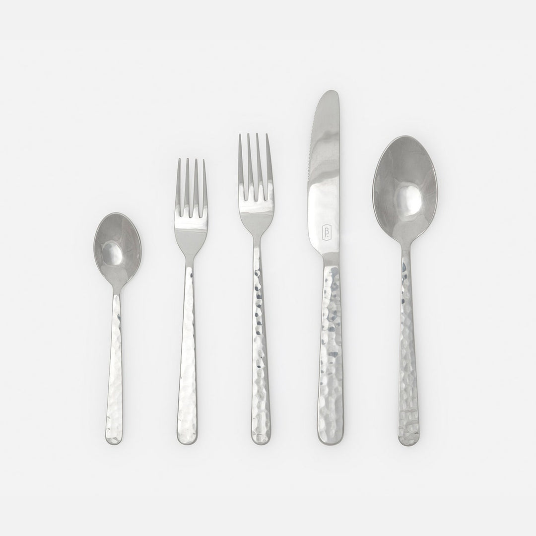 Zora Polished Silver Flatware Collection 5-Piece Set: Knife Dinner Fork Salad Fork Soup Spoon T
