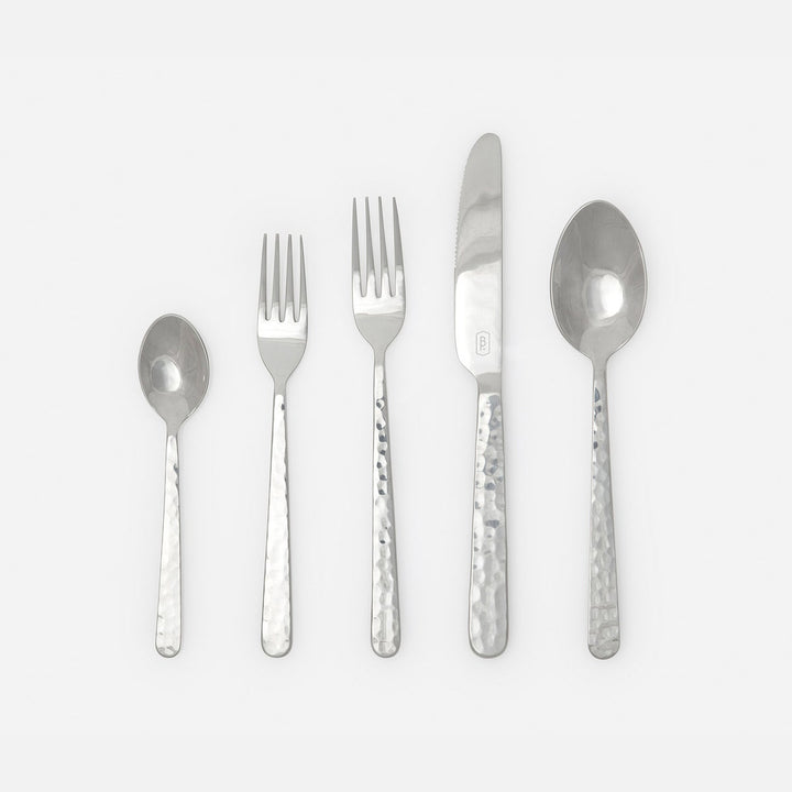 Zora Polished Silver Flatware Collection 5-Piece Set: Knife Dinner Fork Salad Fork Soup Spoon T
