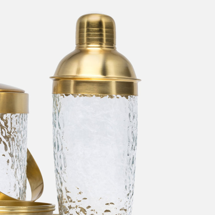 Allegra Clear/Gold Cocktail Shaker Hammered Glass/Matte Brass
