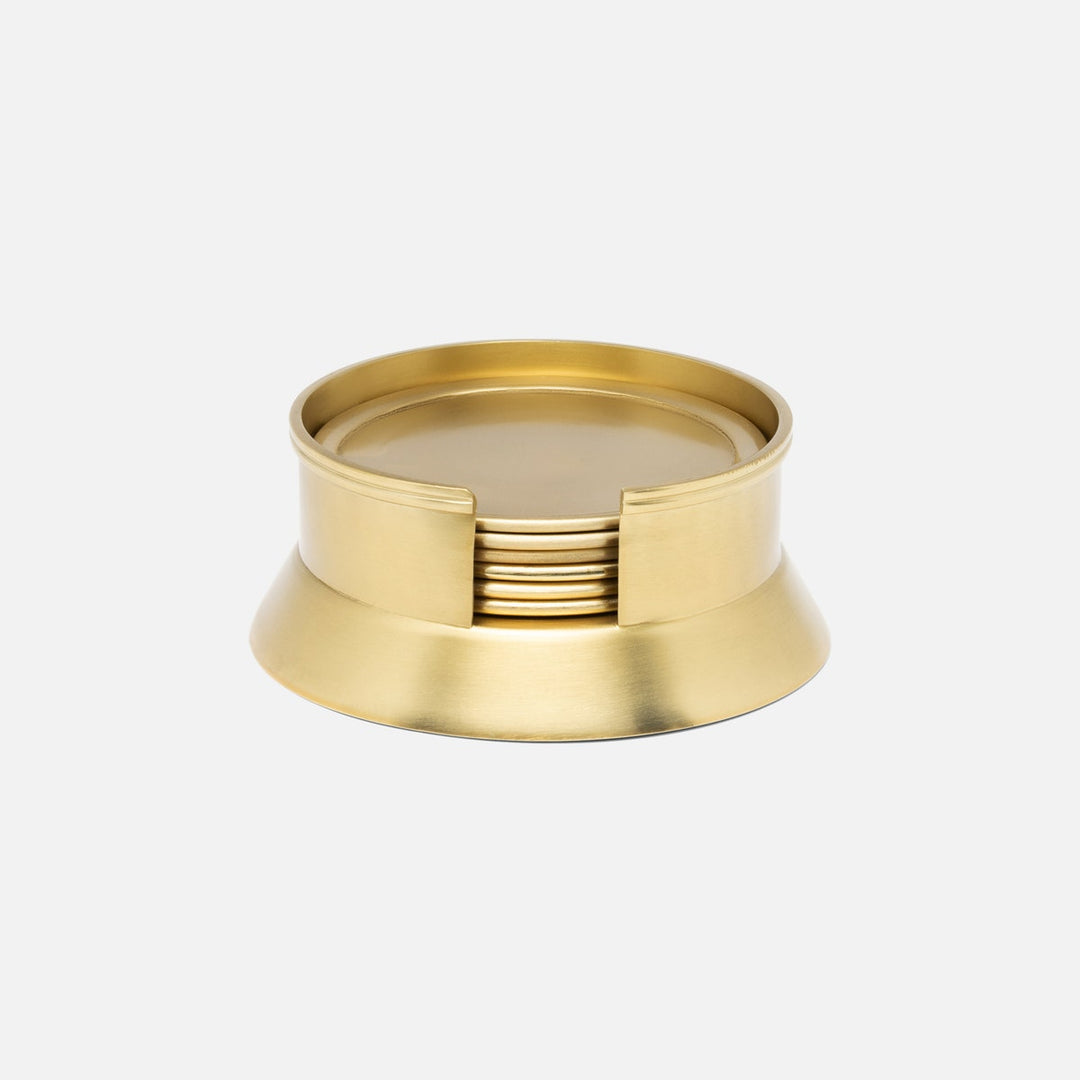 Allegra Gold Round Coaster Set Of 6 Matte Brass