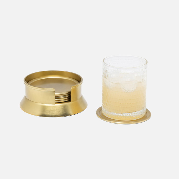Allegra Gold Round Coaster Set Of 6 Matte Brass