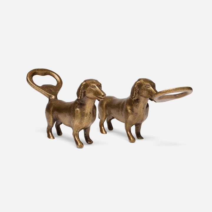 Bruno Antique Gold Dachshund Bottle Opener Brass Set/2