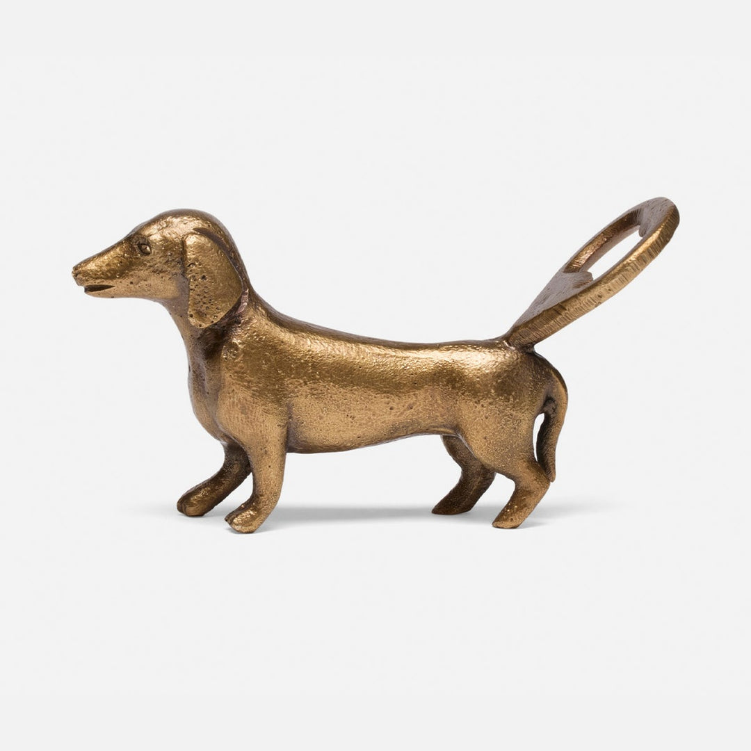 Bruno Antique Gold Dachshund Bottle Opener Brass Set/2
