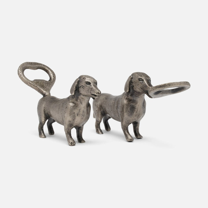 Bruno Antique Pewter Dachshund Bottle Opener Brass Set/2