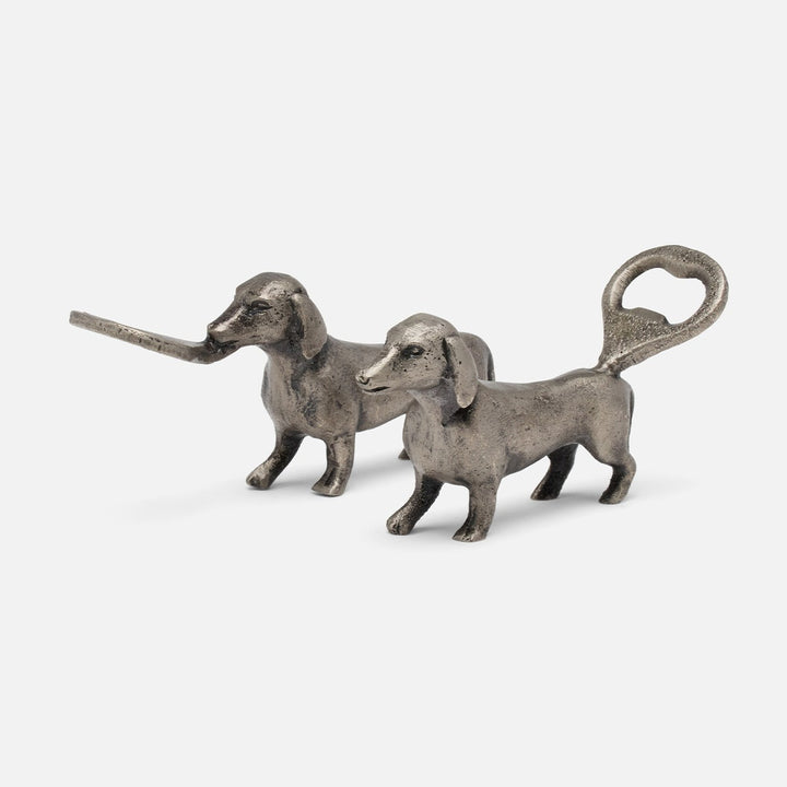 Bruno Antique Pewter Dachshund Bottle Opener Brass Set/2