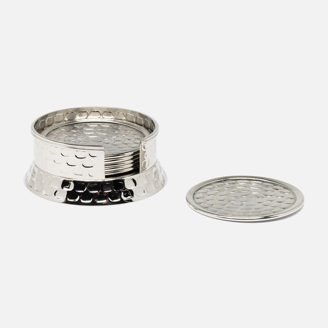 Conway Shiny Nickel Coaster Set Of 6 Hammered Metal