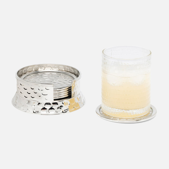 Conway Shiny Nickel Coaster Set Of 6 Hammered Metal