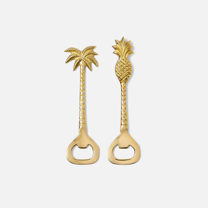 Crawford Polished Gold Palm Tree/Pineapple Bottle Opener Set Of 2 Brass