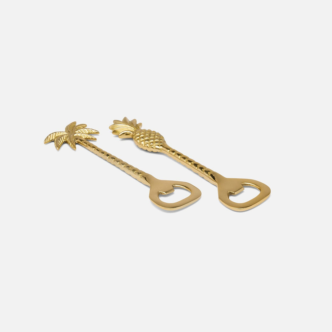 Crawford Polished Gold Palm Tree/Pineapple Bottle Opener Set Of 2 Brass