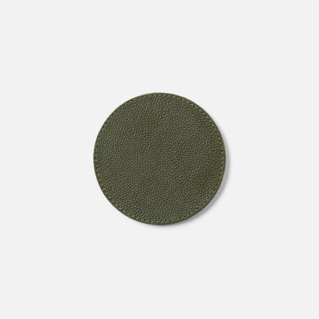Fordham Forest Green Braided Coaster Set Of 6 Full-Grain Leather
