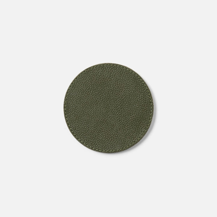 Fordham Forest Green Braided Coaster Set Of 6 Full-Grain Leather