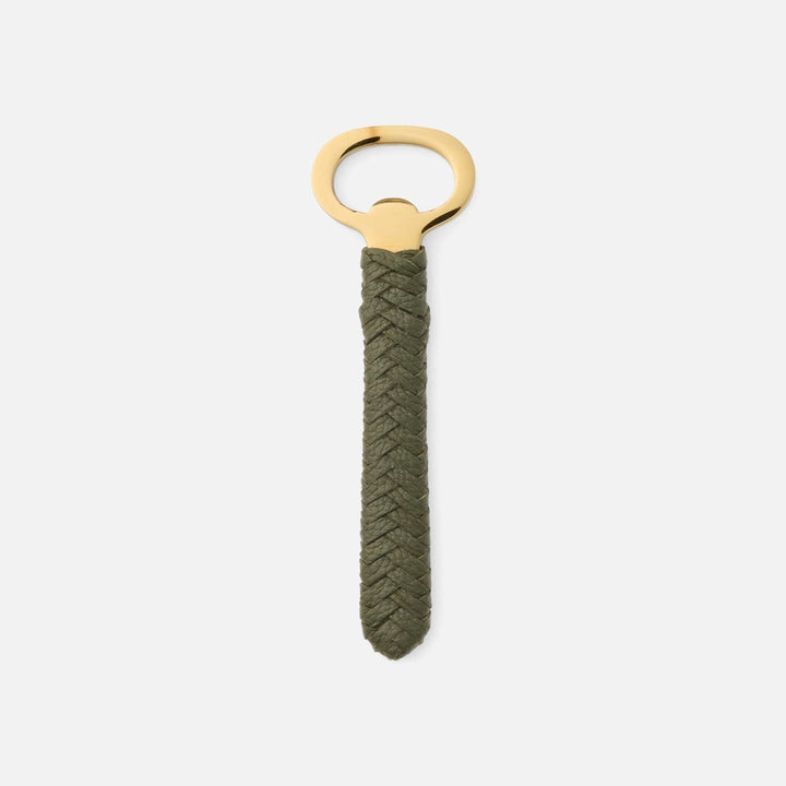 Fordham Polished Gold/Forest Green Braided Bottle Opener Stainless Steel/Leather Pack/3