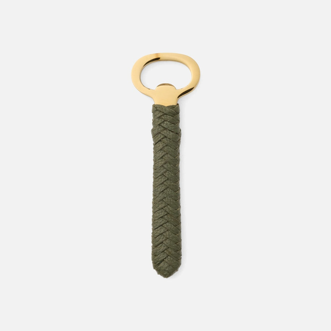 Fordham Polished Gold/Forest Green Braided Bottle Opener Stainless Steel/Leather Pack/3