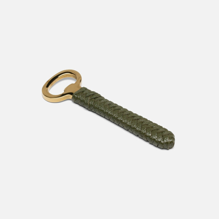 Fordham Polished Gold/Forest Green Braided Bottle Opener Stainless Steel/Leather Pack/3