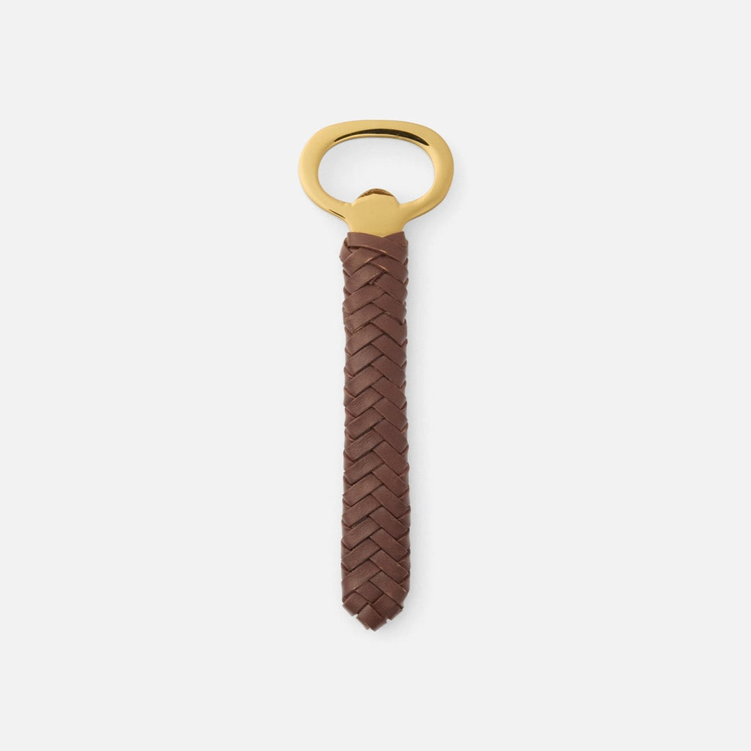 Fordham Polished Gold/Tobacco Braided Bottle Opener Stainless Steel/Leather Pack/3