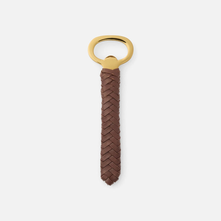 Fordham Polished Gold/Tobacco Braided Bottle Opener Stainless Steel/Leather Pack/3