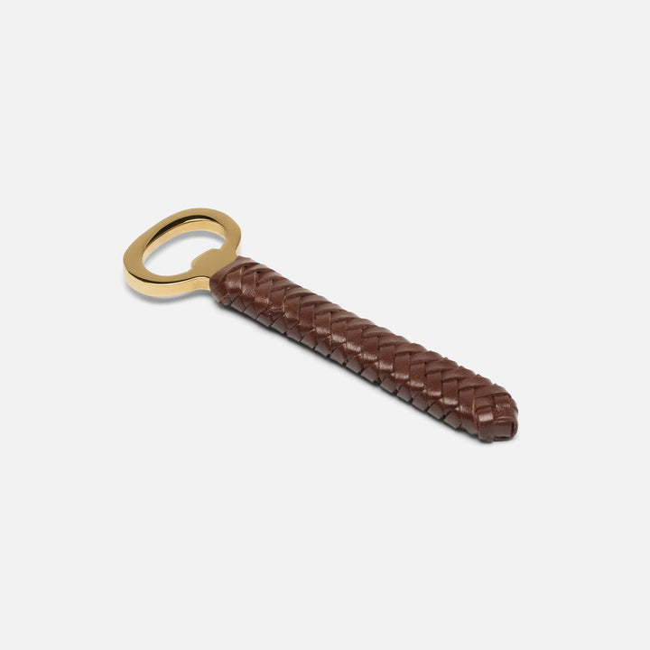 Fordham Polished Gold/Tobacco Braided Bottle Opener Stainless Steel/Leather Pack/3
