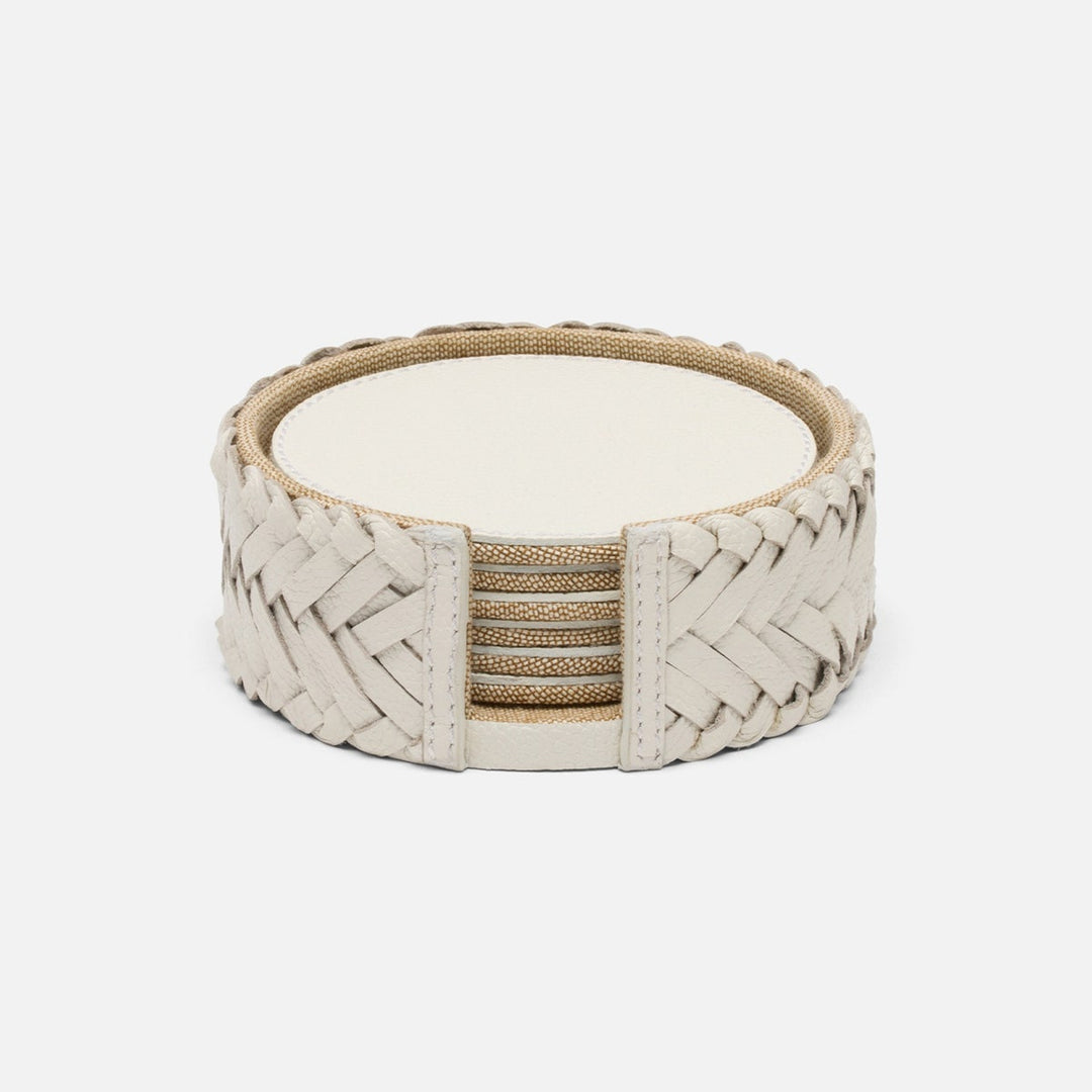 Fordham White Braided Coaster Set Of 6 Full-Grain Leather
