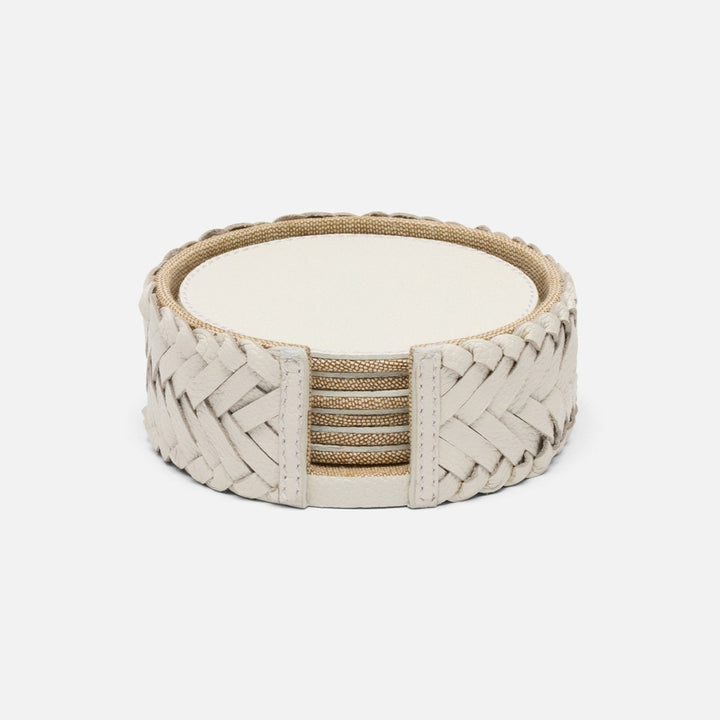 Fordham White Braided Coaster Set Of 6 Full-Grain Leather