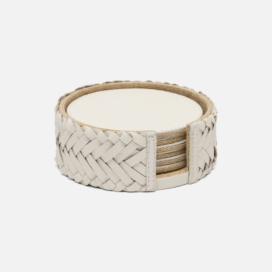 Fordham White Braided Coaster Set Of 6 Full-Grain Leather