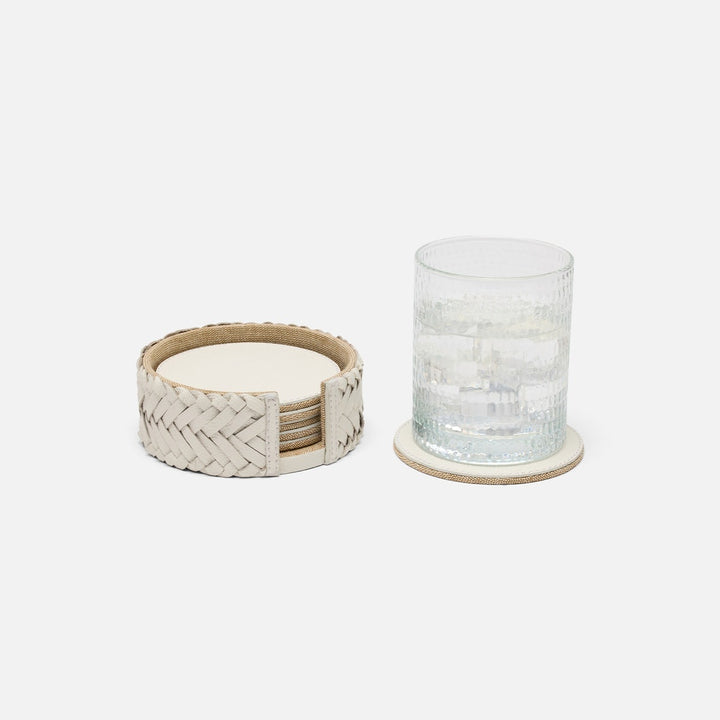 Fordham White Braided Coaster Set Of 6 Full-Grain Leather