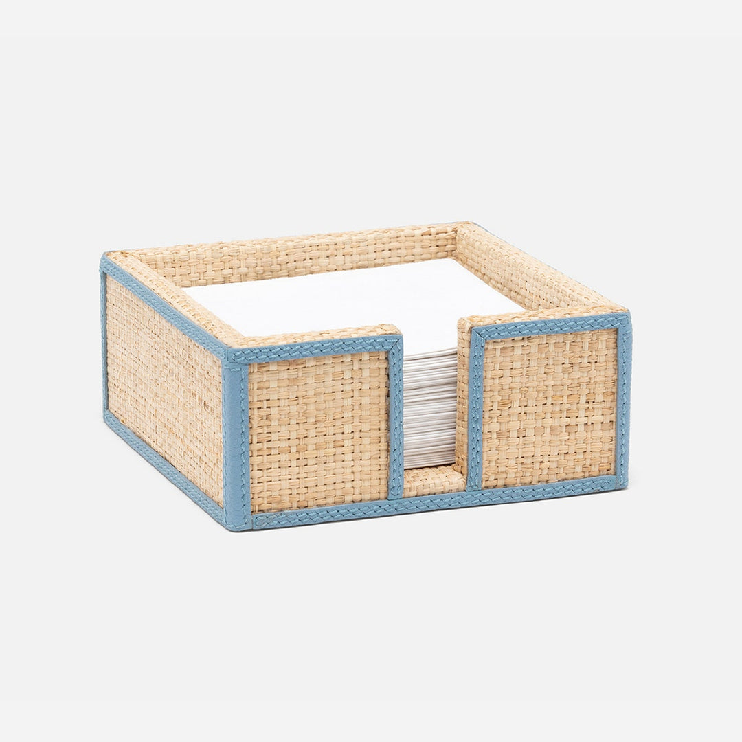 Gable Natural/Country Blue Cocktail Napkin Holder Raffia/Leather Pack/2