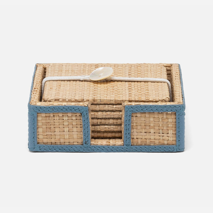 Gable Natural/Country Blue Coaster Set Of 6 Raffia/Leather
