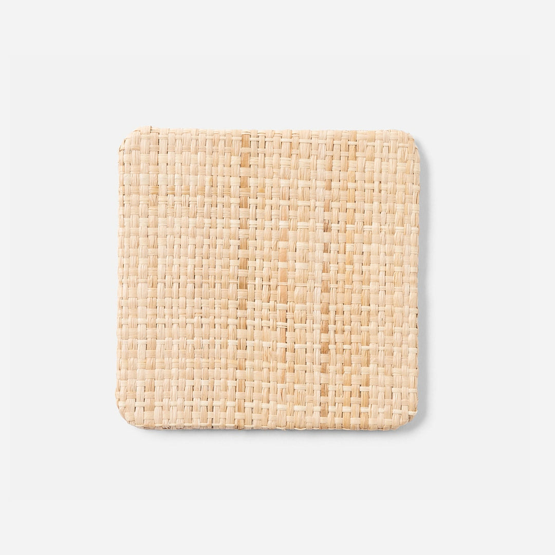 Gable Natural/Country Blue Coaster Set Of 6 Raffia/Leather