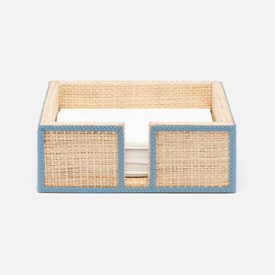Gable Natural/Country Blue Luncheon Napkin Holder Raffia/Leather Pack/2