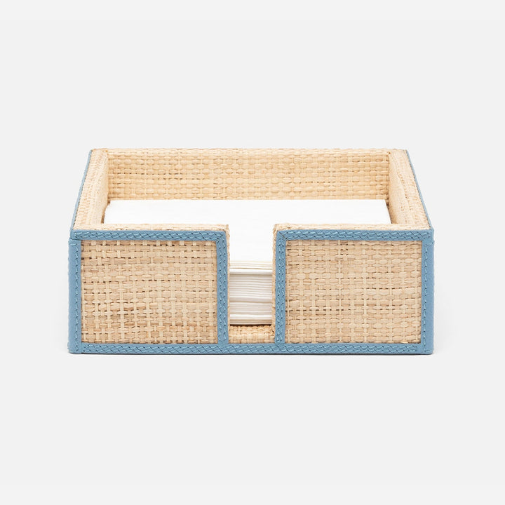Gable Natural/Country Blue Luncheon Napkin Holder Raffia/Leather Pack/2